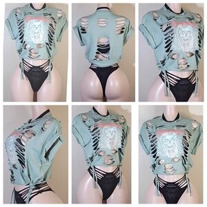 Mint Distressed BLIND WITNESS Custom Graphic Crop Top